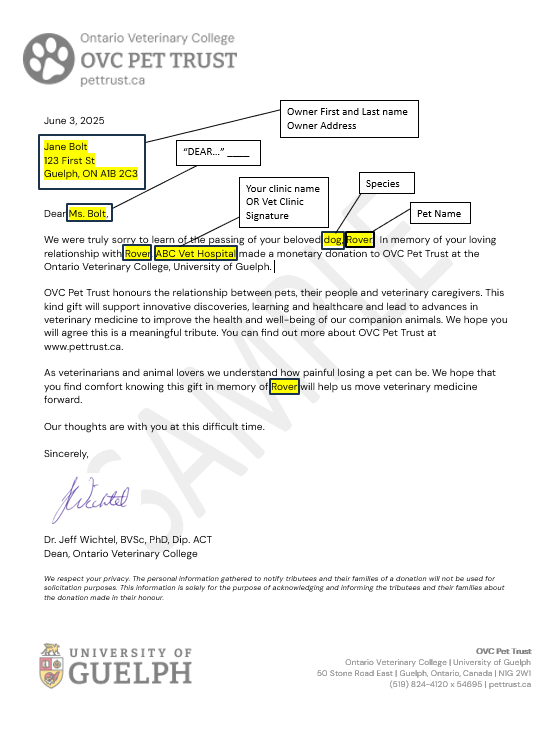 Memorial Letter Sample